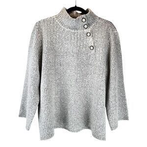 Habitat Knit Sweater Top Gray Black Cream Boxy Button Details Sz M